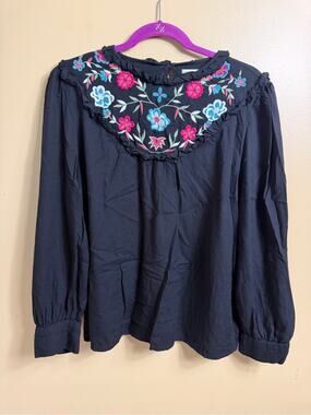 Sfera basics black embroidered long sleeve blouse, XL